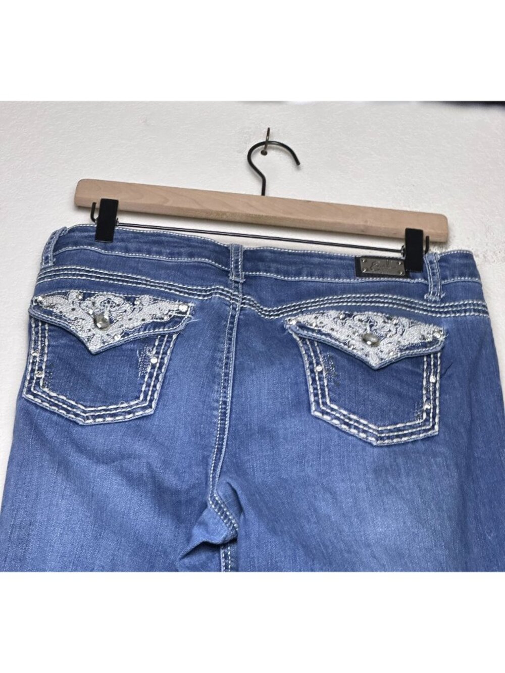 Earl Women 12 Blue Denim Jean Pant Slim Boot Flared Embroidered Western Y2K Punk